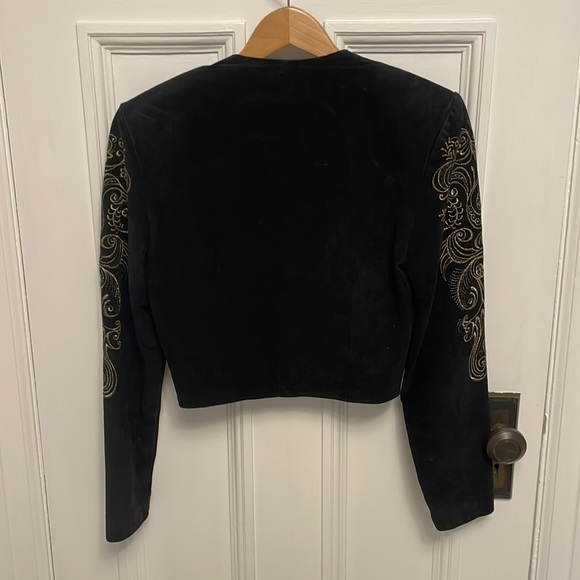 Suede vintage leather Danier bolero cropped jacket with exaggerated shoulders - Picture 2 of 6